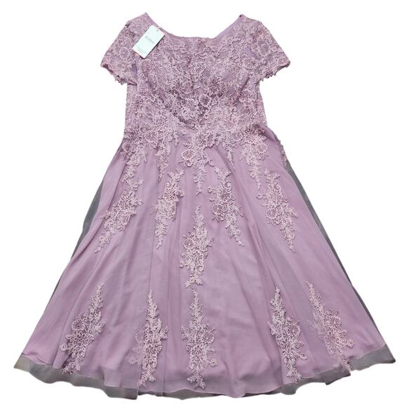 NWT JJ's House A-line Tea-Length Tulle Lace Mother Bride Dress Wisteria Size 18W - Picture 2 of 7